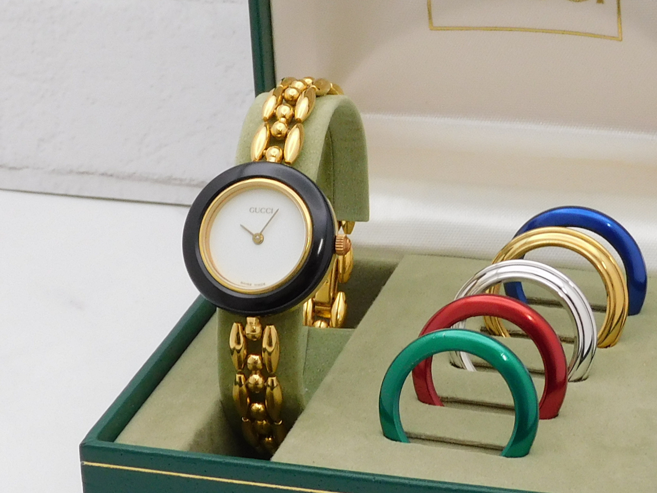 【B-7755】GUCCI グッチ チェンジベゼル レディース 腕時計 11/12.2 白文字盤 箱付 電池交換済【千円市場】 GUCCI チェンジベゼル レディース 時計 GUCCI グッチ チェンジベゼル